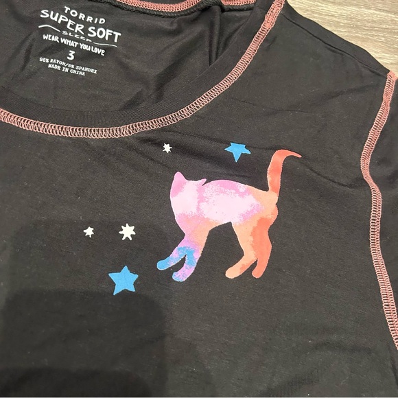 Torrid Galaxy Space Kitty Long Sleeve Sleep Shirt Size 3X NEW - Picture 4 of 6